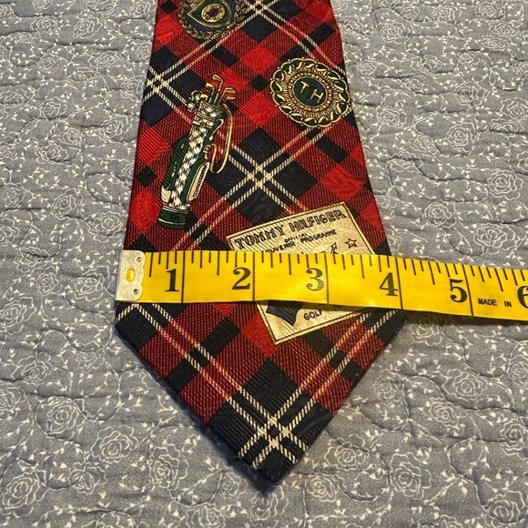 Tommy Hilfiger Tie Wide Red Navy Plaid Golf 56” x 4” - Picture 7 of 7